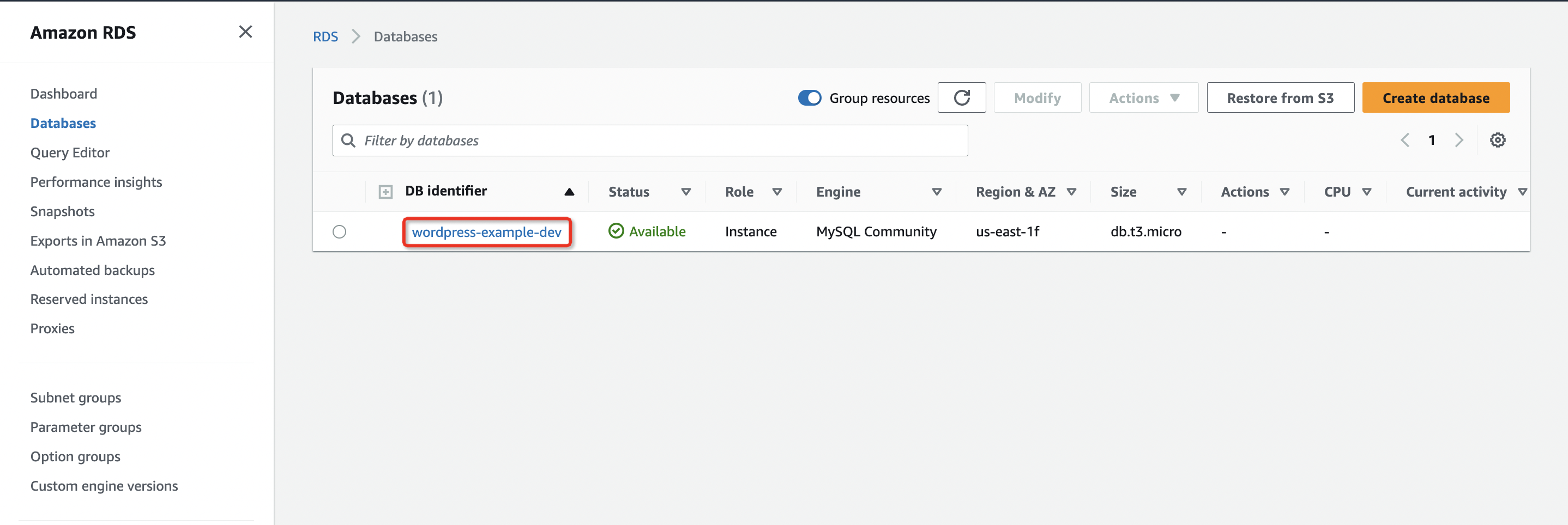 aws rds instance